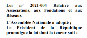 Loi 2021_004 relative aux associations aux fondations et aux réseaux