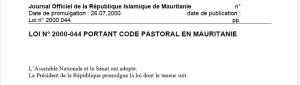Loi 2000 portant Code Pastoral